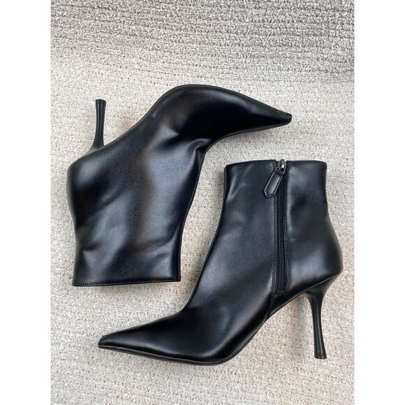 NINE WEST Black Women's 10M Stiletto Pointed Leather Boots - Picture 5 of 11